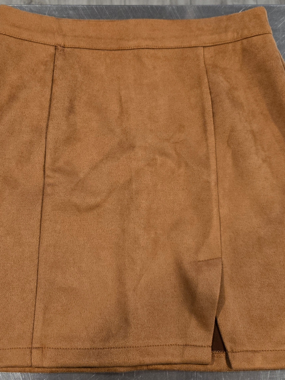 Faux Suede Mini Skirt (S) in Khaki
